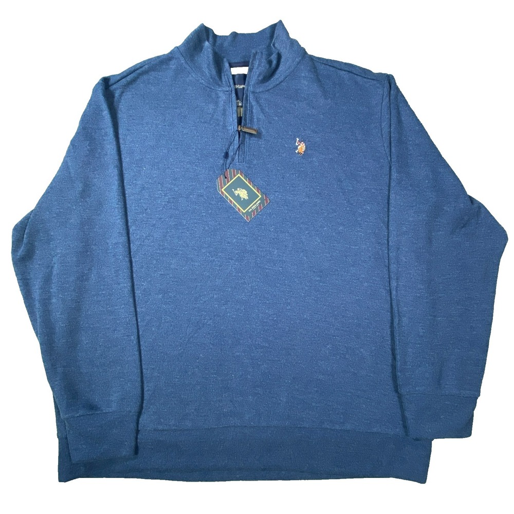 NWT U.S. Polo Quarter Zip Pullover Sweater Blue Mens 2XL Warm Casual Lightweight